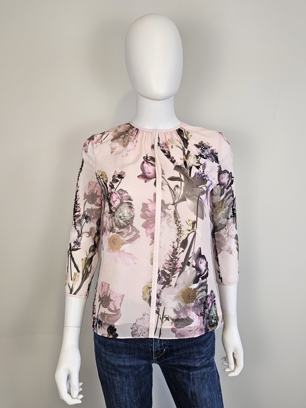 Ted Baker Pink Floral Lightweight Breathable 3/4 Sleeve Blouse Sz 0 US 2
